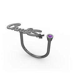 Taşlı İsim Yüzük - Ametist 925 ayar siyah rodyum kaplama gümüş yüzük (6 karakterli el yazısı) #l2abwq