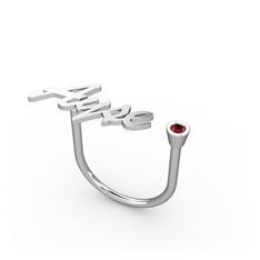 Garnet 14 ayar beyaz altın yüzük (4 karakterli el yazısı)
