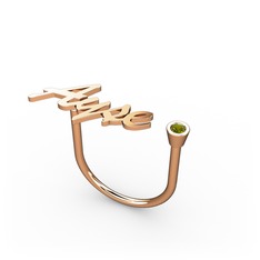 Taşlı İsim Yüzük - Peridot 18 ayar rose altın yüzük (4 karakterli el yazısı) #rp78w2