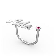 Rodolit garnet 18 ayar beyaz altın yüzük (3 karakterli el yazısı)