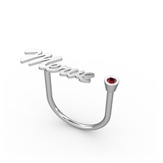 Taşlı İsim Yüzük - Garnet 18 ayar beyaz altın yüzük (5 karakterli el yazısı) #u3d0g1