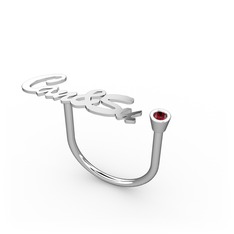 Garnet 14 ayar beyaz altın yüzük (6 karakterli el yazısı)