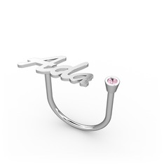 Taşlı İsim Yüzük - Pembe kuvars 8 ayar beyaz altın yüzük (3 karakterli el yazısı) #xvezht