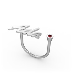 Taşlı İsim Yüzük - Garnet 8 ayar beyaz altın yüzük (3 karakterli el yazısı) #zydluk