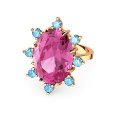 Pembe kuvars ve akuamarin 14 ayar rose altın yüzük