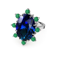 Padma Yüzük - Lab safir ve kök zümrüt 925 ayar gümüş yüzük #11wsp99