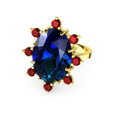 Padma Yüzük - Lab safir ve garnet 8 ayar altın yüzük #11xeton