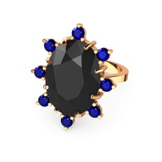 Padma Yüzük - Siyah zirkon ve lab safir 18 ayar rose altın yüzük #1249ov4