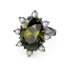 Padma Yüzük - Peridot ve swarovski 925 ayar siyah rodyum kaplama gümüş yüzük #134663c
