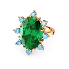 Yeşil kuvars ve akuamarin 18 ayar rose altın yüzük