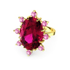 Padma Yüzük - Rodolit garnet ve pembe kuvars 8 ayar altın yüzük #13wk8oc
