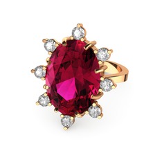 Rodolit garnet ve swarovski 8 ayar rose altın yüzük