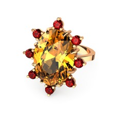 Sitrin ve garnet 18 ayar rose altın yüzük