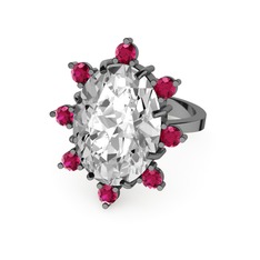 Beyaz zirkon ve rodolit garnet 925 ayar siyah rodyum kaplama gümüş yüzük