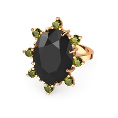 Padma Yüzük - Siyah zirkon ve peridot 14 ayar rose altın yüzük #14x6mwf