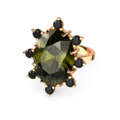 Padma Yüzük - Peridot ve siyah zirkon 925 ayar rose altın kaplama gümüş yüzük #14xh1ih