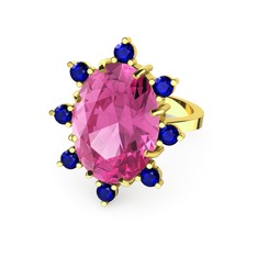 Padma Yüzük - Pembe kuvars ve lab safir 14 ayar altın yüzük #15rzxzs