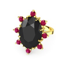 Siyah zirkon ve rodolit garnet 18 ayar altın yüzük