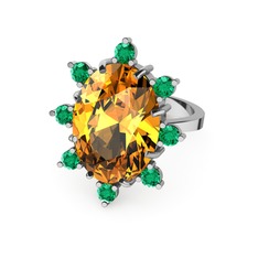 Sitrin ve yeşil kuvars 8 ayar beyaz altın yüzük