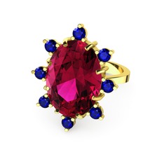 Padma Yüzük - Rodolit garnet ve lab safir 8 ayar altın yüzük #16b5c90