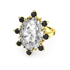 Padma Yüzük - Swarovski ve siyah zirkon 8 ayar altın yüzük #17mljzq