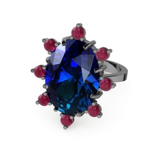 Padma Yüzük - Lab safir ve kök yakut 925 ayar siyah rodyum kaplama gümüş yüzük #18bkfyc