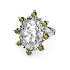 Padma Yüzük - Beyaz zirkon ve peridot 18 ayar beyaz altın yüzük #18ht8bz