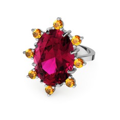 Rodolit garnet ve sitrin 8 ayar beyaz altın yüzük