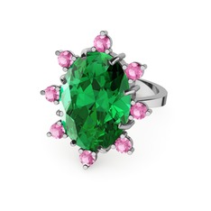 Yeşil kuvars ve pembe kuvars 8 ayar beyaz altın yüzük