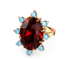 Garnet ve akuamarin 18 ayar rose altın yüzük