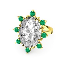 Padma Yüzük - Swarovski ve yeşil kuvars 14 ayar altın yüzük #1achyay