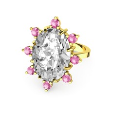 Swarovski ve pembe kuvars 925 ayar altın kaplama gümüş yüzük