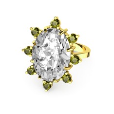 Padma Yüzük - Beyaz zirkon ve peridot 14 ayar altın yüzük #1b59gec