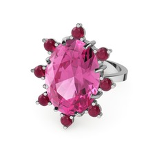 Padma Yüzük - Pembe kuvars ve kök yakut 925 ayar gümüş yüzük #1c7dvfg