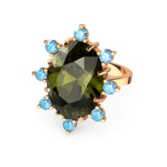 Peridot ve akuamarin 14 ayar rose altın yüzük