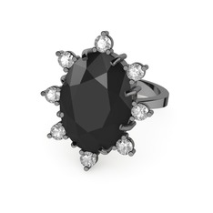 Padma Yüzük - Siyah zirkon ve pırlanta 925 ayar siyah rodyum kaplama gümüş yüzük (0.88 karat) #1cgsmm7