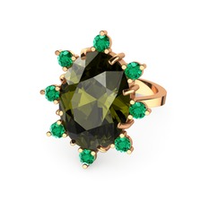 Peridot ve yeşil kuvars 925 ayar rose altın kaplama gümüş yüzük