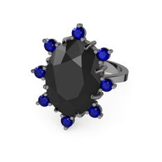 Siyah zirkon ve lab safir 925 ayar siyah rodyum kaplama gümüş yüzük