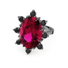 Padma Yüzük - Rodolit garnet ve siyah zirkon 925 ayar siyah rodyum kaplama gümüş yüzük #1dfnruq