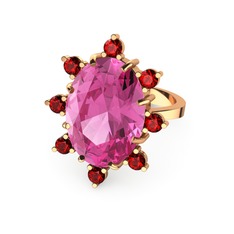 Pembe kuvars ve garnet 14 ayar rose altın yüzük