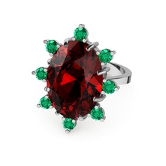 Garnet ve yeşil kuvars 14 ayar beyaz altın yüzük