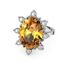 Padma Yüzük - Sitrin ve swarovski 18 ayar beyaz altın yüzük #1gjrowi