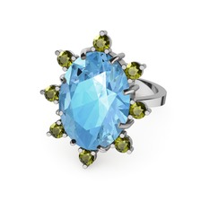 Akuamarin ve peridot 8 ayar beyaz altın yüzük