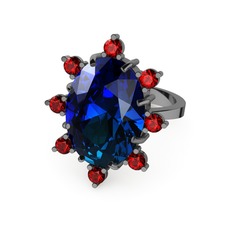Lab safir ve garnet 925 ayar siyah rodyum kaplama gümüş yüzük