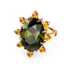 Peridot ve sitrin 8 ayar rose altın yüzük