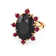 Siyah zirkon ve kök yakut 925 ayar rose altın kaplama gümüş yüzük