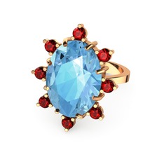 Akuamarin ve garnet 925 ayar rose altın kaplama gümüş yüzük
