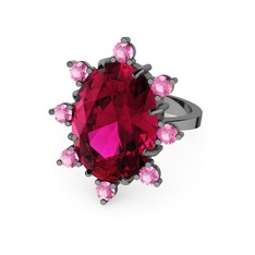 Padma Yüzük - Rodolit garnet ve pembe kuvars 925 ayar siyah rodyum kaplama gümüş yüzük #1l8mjvd