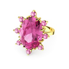 Pembe kuvars 925 ayar altın kaplama gümüş yüzük