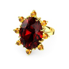 Padma Yüzük - Garnet ve sitrin 14 ayar altın yüzük #1lk9jbo